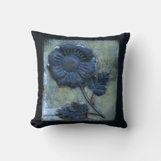 Rusty Distressed Metal Sunflower Texture Blue Cushion (Front)