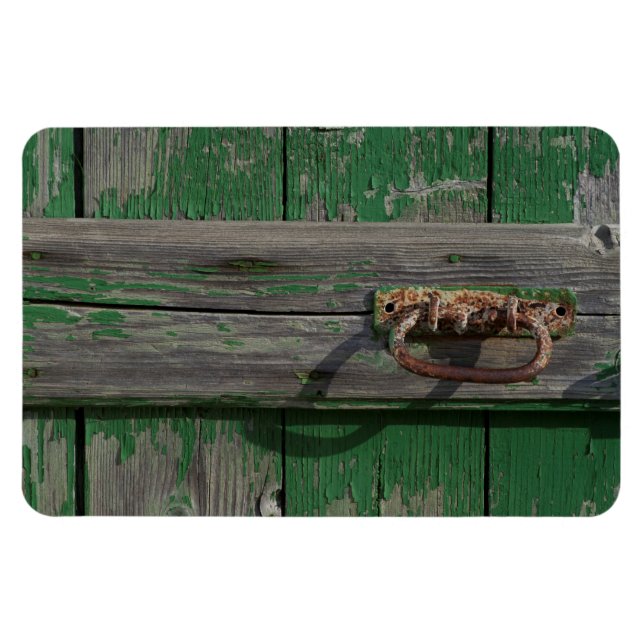 Rusty Door Handle On Green Door Magnet (Horizontal)
