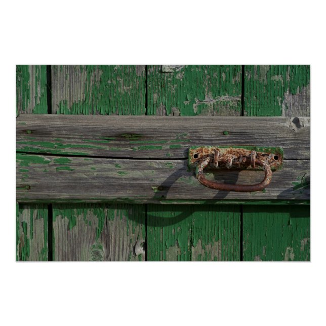 Rusty Door Handle On Green Door Poster (Front)