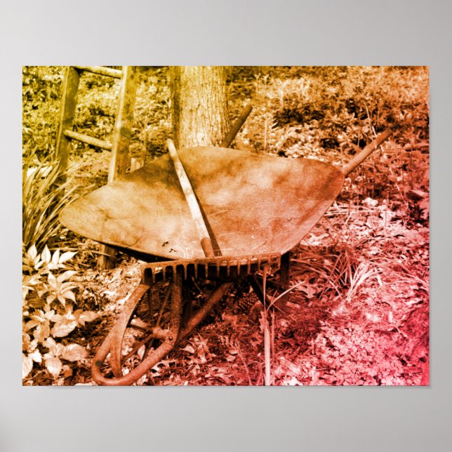 Rusty Garden Tools Distressed Black And White Poster (Front)