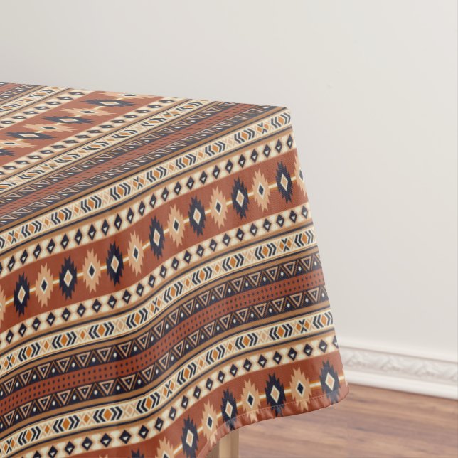 Rusty Geometric Boho Print Tablecloth (In Situ)