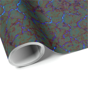 Rusty green crackle with flashy blue strokes wrapping paper