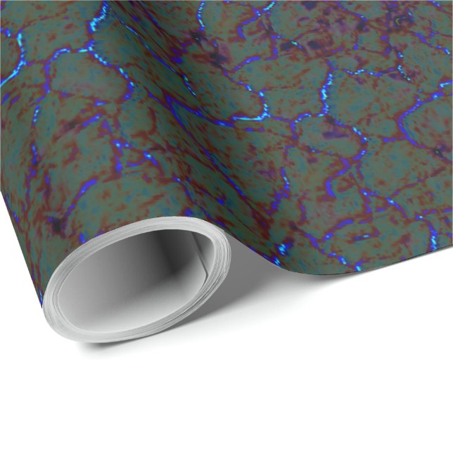 Rusty green crackle with flashy blue strokes wrapping paper (Roll Corner)