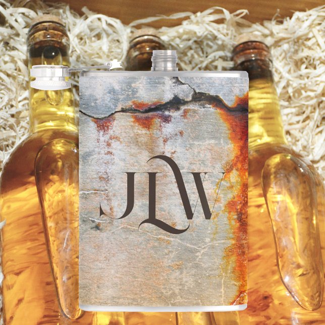 Rusty Grey and Orange Urban Grunge Stylish Hip Flask (Creator Uploaded)