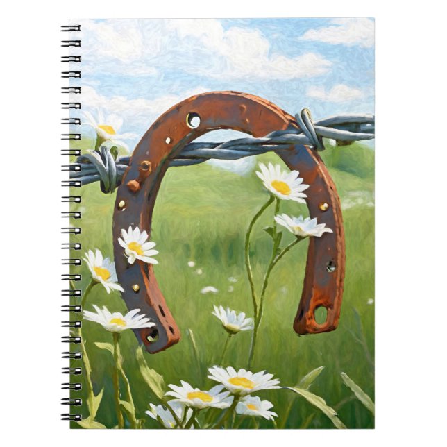 Rusty Horseshoe and White Daisies Notebook (Front)