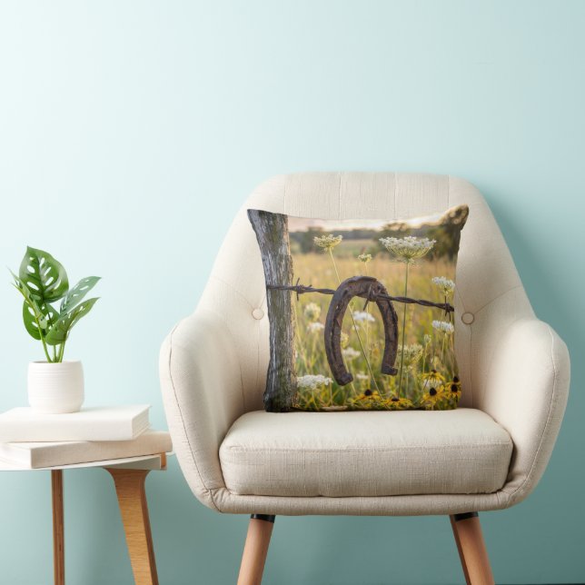 Rusty Horseshoe on Barbed Wire Fence Cushion (Chair)