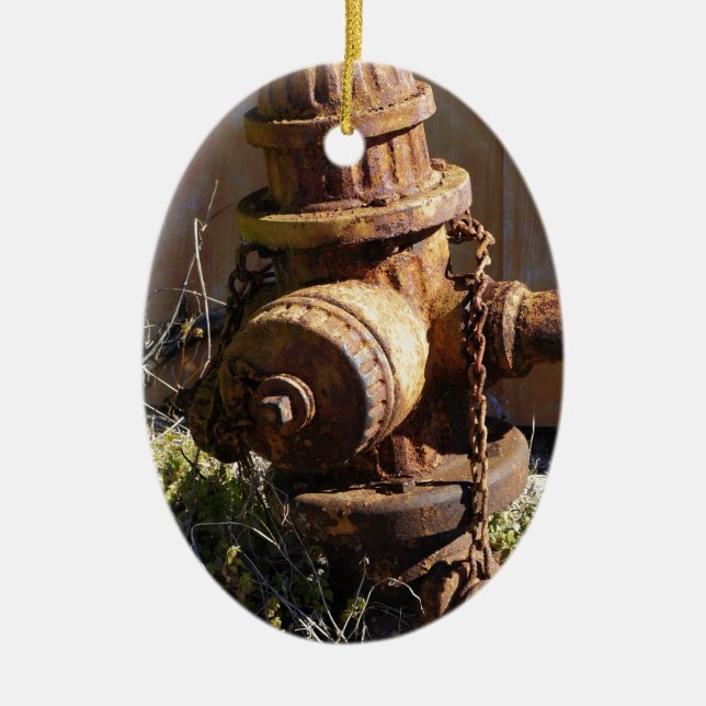 Rusty Hydrant Ceramic Tree Decoration (Front)