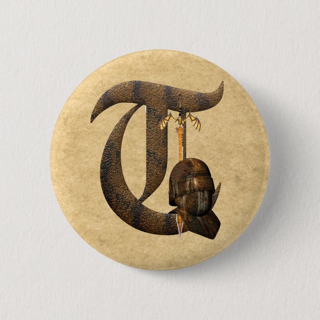 Rusty Knights Initial T 6 Cm Round Badge (Front)