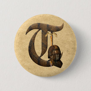 Rusty Knights Initial T 6 Cm Round Badge