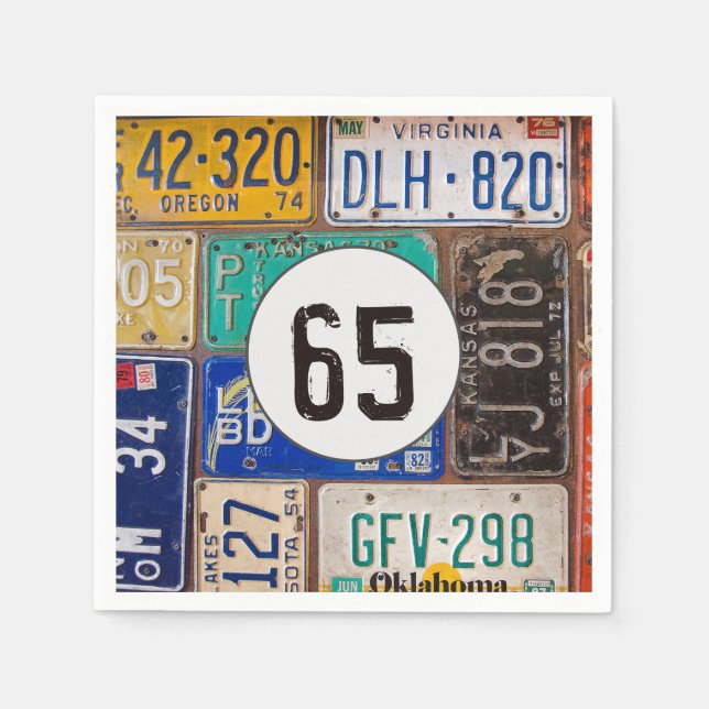 Rusty License Plate 65th Birthday Napkins (Front)
