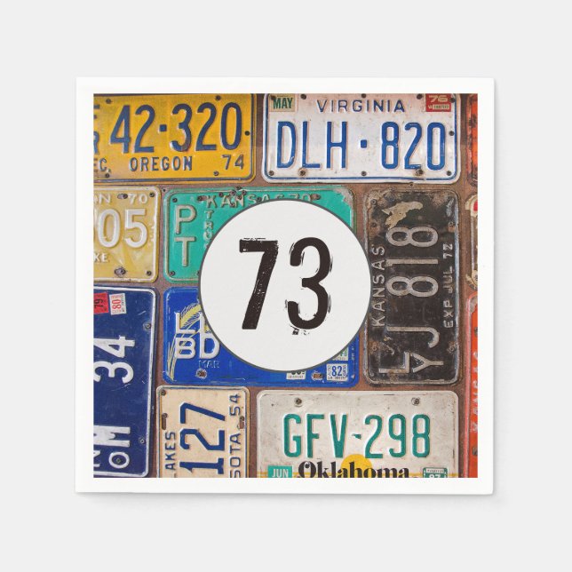 Rusty License Plate 73rd Birthday Napkin (Front)