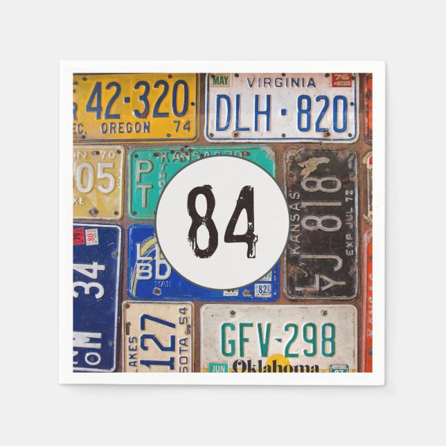 Rusty License Plate 84th Birthday Napkin (Front)