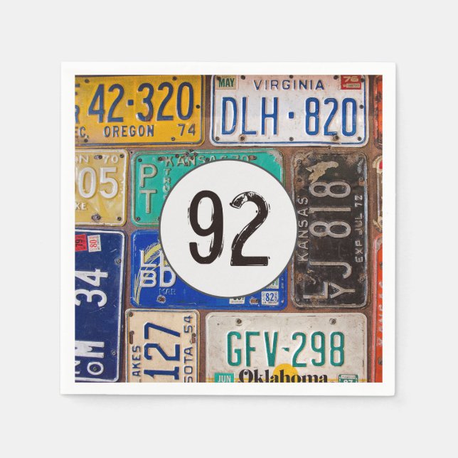 Rusty License Plate 92nd Birthday Napkin (Front)