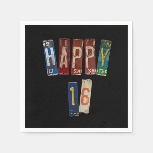 rusty license plates for 16th birthday napkin (Front)