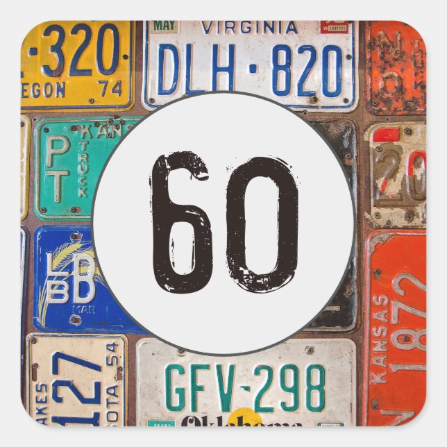 Rusty License Plates for 60th Birthday Square Sticker (Front)