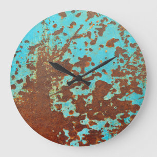 rusty metal plate blue grunge sheet rust large clock