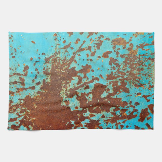 rusty metal plate blue grunge sheet rust tea towel (Horizontal)