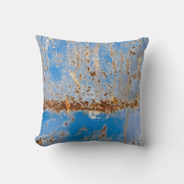 Rusty metal texture, blue scratchy backdrop. cushion (Front)