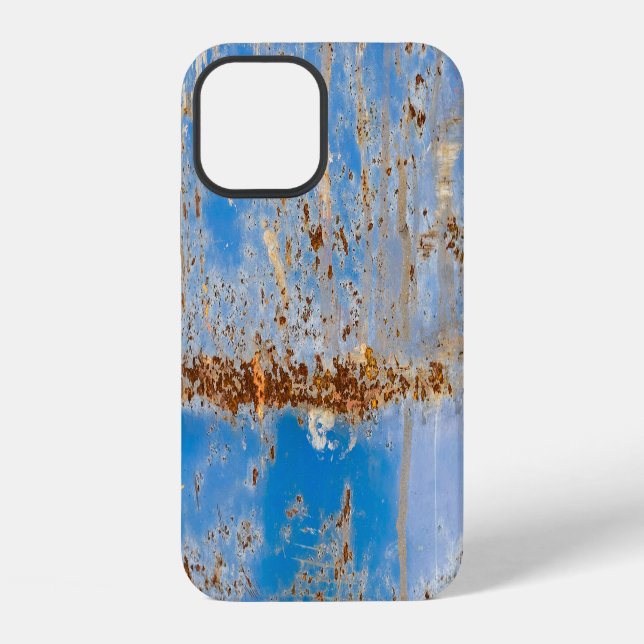 Rusty metal texture, blue scratchy decor. iPhone case (Back)