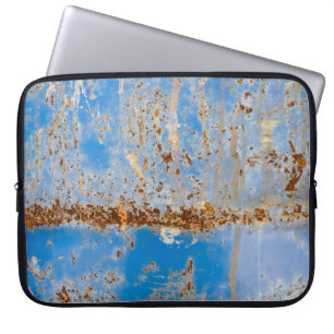 Rusty metal texture, blue scratchy decor. laptop sleeve