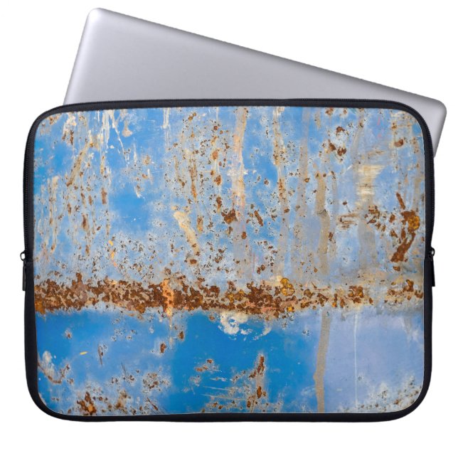 Rusty metal texture, blue scratchy decor. laptop sleeve (Front)