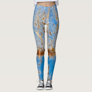 Rusty metal texture, blue scratchy decor. leggings