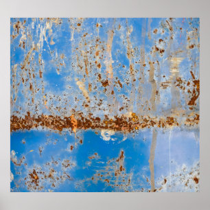 Rusty metal texture, blue scratchy decor. poster