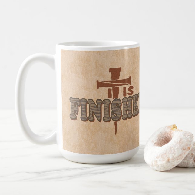 Rusty Nails Cross of Christ Christian Design Coffee Mug (With Donut)