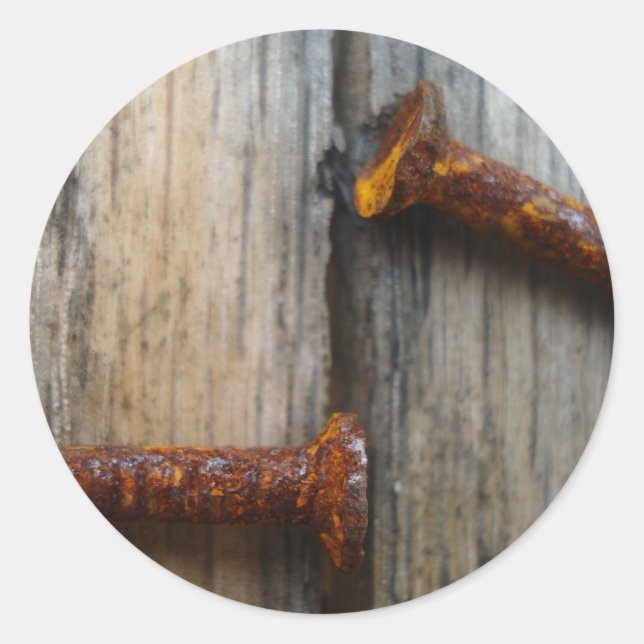 Rusty nails in wood2 classic round sticker (Front)