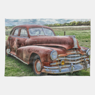 Rusty Old Classic Car Vintage Automobile Tea Towel