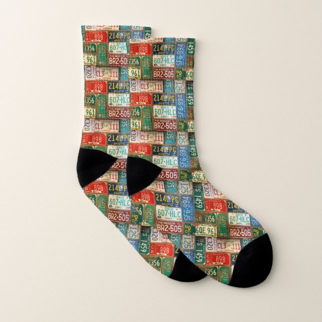 rusty old license plate collection socks (Pair)