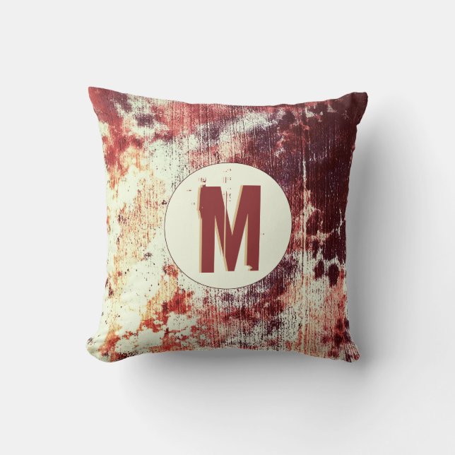 Rusty Orange and Brown Grungy Abstract Monogram Cushion (Front)