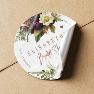 Rusty orange fall floral copper bridal shower classic round sticker