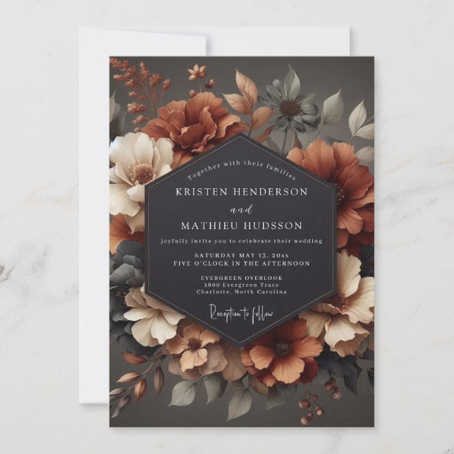 Rusty Orange Floral Harvest Wedding Invitation (Front)