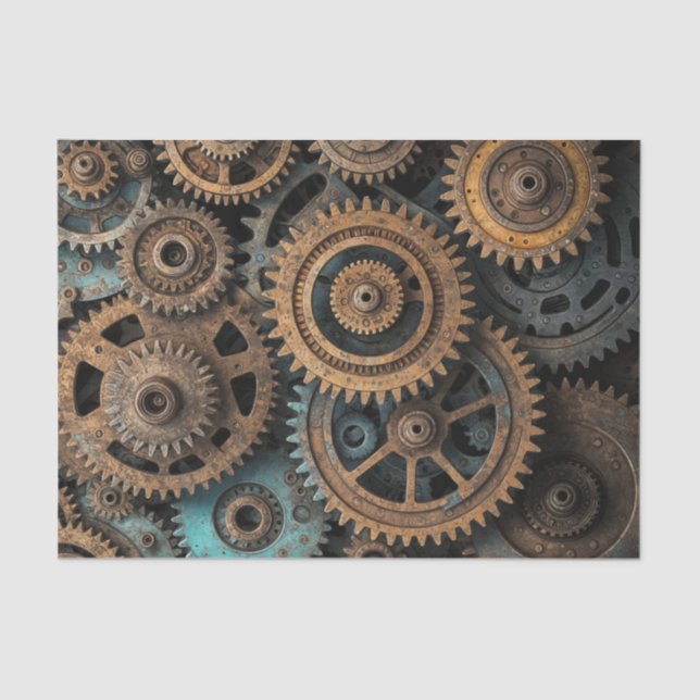 Rusty Patina Gears – Steampunk Decoupage Tissue Paper (Front)
