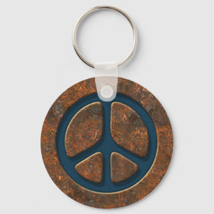 Rusty Peace Sign Key Ring