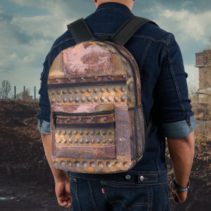 Rusty pink brown metal printed backpack