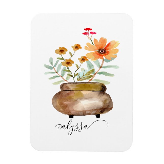 Rusty Pink Rose Flowers Trendy Script Name Magnet (Vertical)