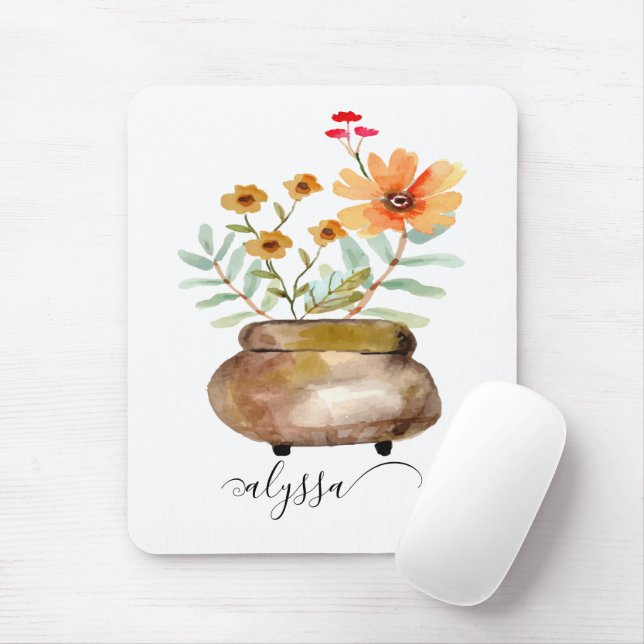 Rusty Pink Rose Flowers Trendy Script Name Mouse Pad (With Mouse)