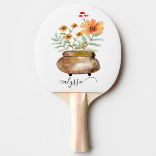 Rusty Pink Rose Flowers Trendy Script Name Ping Pong Paddle