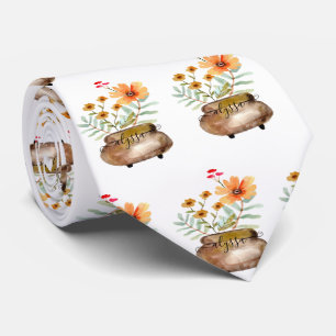 Rusty Pink Rose Flowers Trendy Script Name Tie
