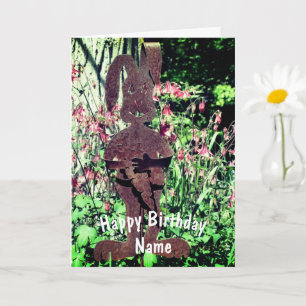 Rusty Rabbit Flower Garden Personalised Birthday  Card