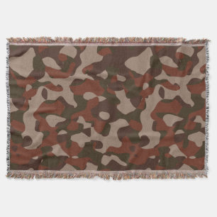 Rusty Red and Dark Olive Camo abstract Throw Blanket