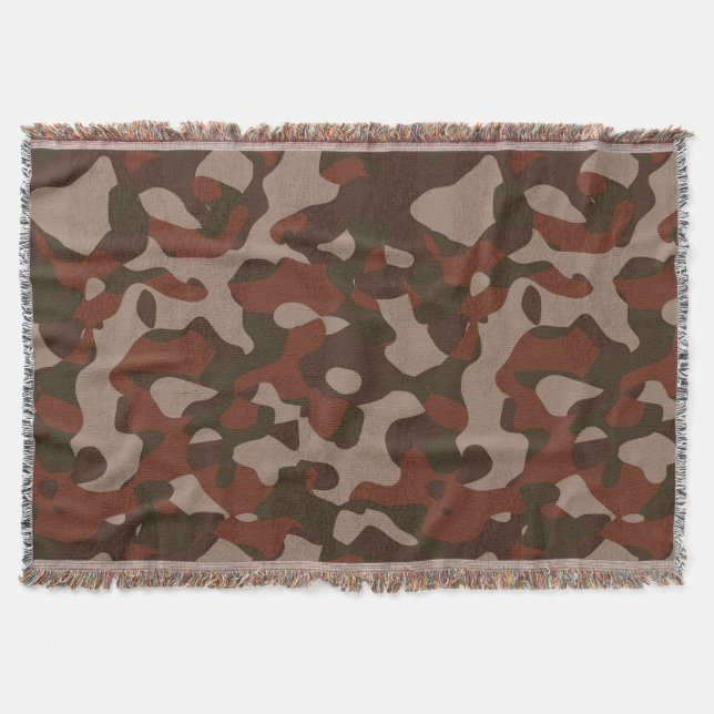Rusty Red and Dark Olive Camo abstract Throw Blanket (Front)