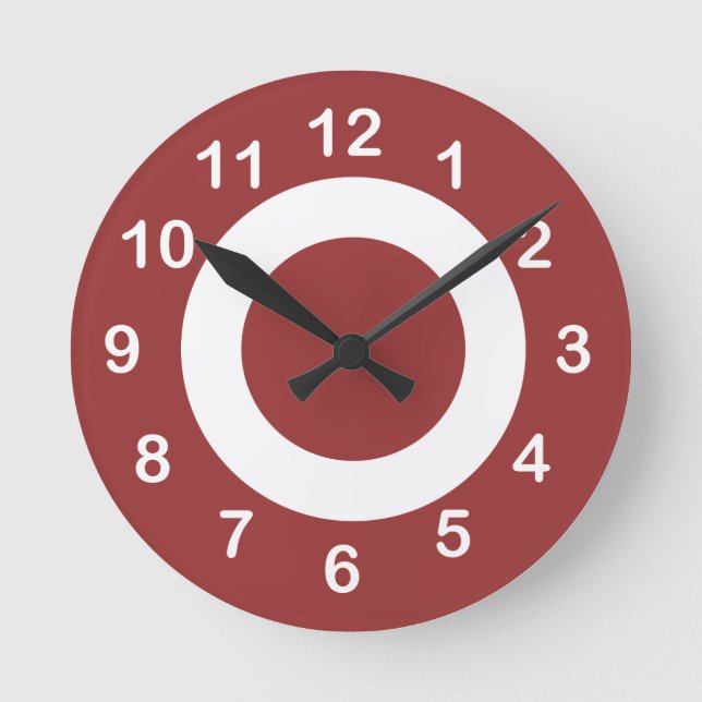 Rusty Red and White Target-Circles Round Clock (Front)