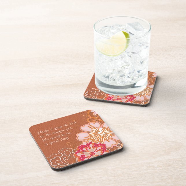 Rusty Red Damask with Big Flowers Coasters (Right Side)