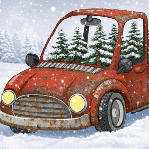 Rusty Red Truck Christmas Delivery Postcard