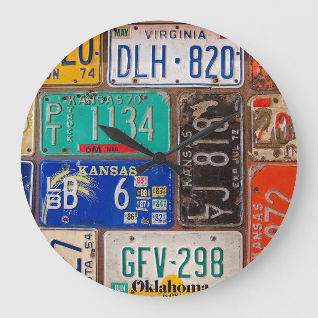 rusty retro license plate collection large clock (Front)