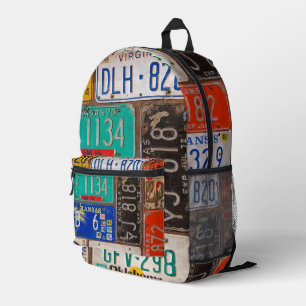 Rusty Retro License Plate Collection Printed Backpack