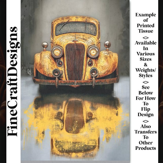 Rusty Retro Yellow Fictional Car AU7 Decoupage Tissue Paper (Creator Uploaded)